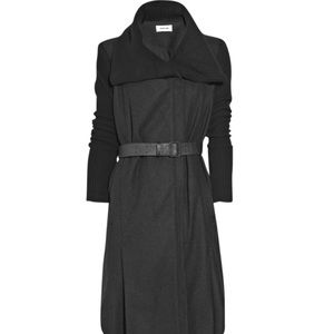 Helmut Lang Black Gray Wool Coat Leather belt p xs